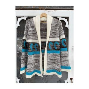 Vintage | 70s Panther Christmas Cardigan Turquoise Candy Cane Holiday Sz L